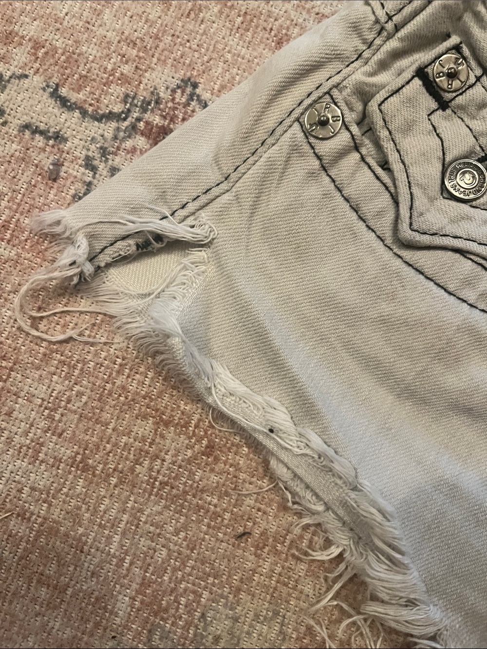 True Religion- Joey- Grey Distressed Denim Cutoff Shorts - Picture 5 of 6